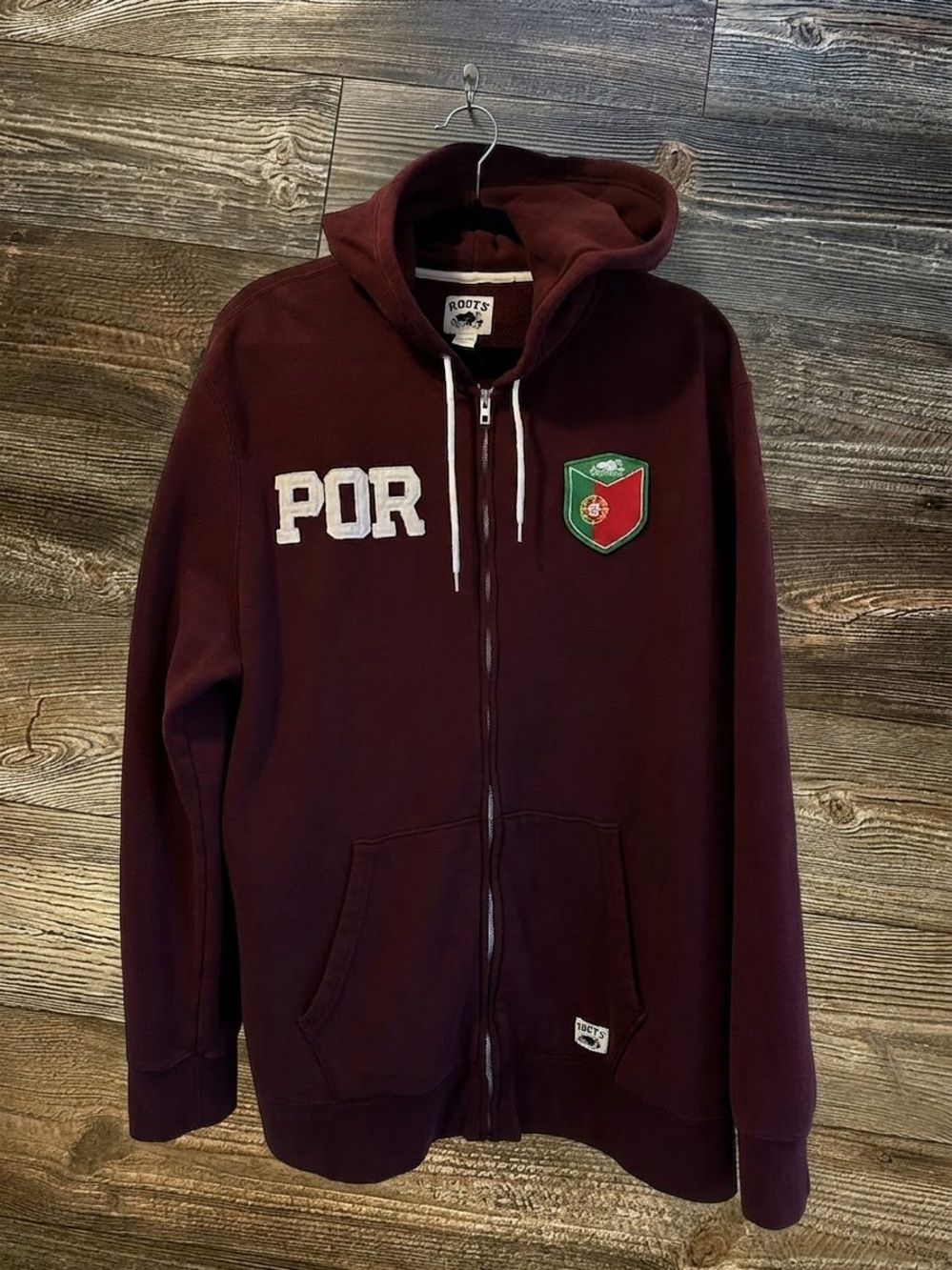 Worldwide Heritage Roots Men's Burgundy Zip-Up Hoodie with POR Crest